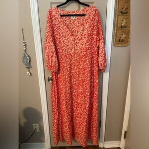 The Nines by Hatch red floral maternity button front 3/4 sleeve maxi dress. XXL.